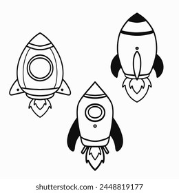 Hand drawn rocket doodle icon. Hand drawn black sketch.Flat design. Vector illustration