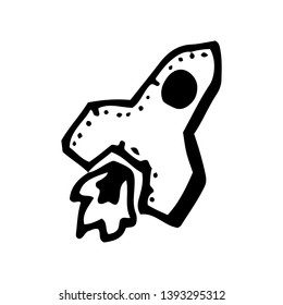 Hand Drawn rocket doodle. Sketch style icon. Decoration element. Isolated on white background. Flat design. Vector illustration.