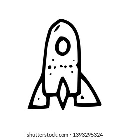 Hand Drawn rocket doodle. Sketch style icon. Decoration element. Isolated on white background. Flat design. Vector illustration.