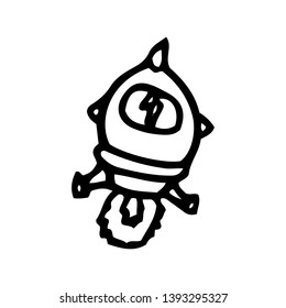 Hand Drawn rocket doodle. Sketch style icon. Decoration element. Isolated on white background. Flat design. Vector illustration.