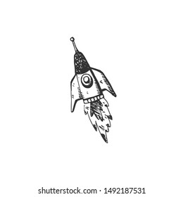 hand drawn rocket icon black. on white background. vector  