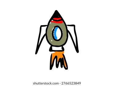 Hand drawn rocket illustration in simple doodle style representing missile or military rocket concept. 