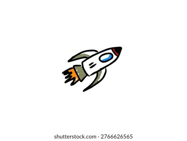 Hand drawn rocket illustration in simple doodle style representing missile or military rocket concept. 