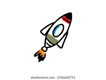 Hand drawn rocket illustration in simple doodle style representing missile or military rocket concept. 