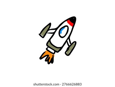 Hand drawn rocket illustration in simple doodle style representing missile or military rocket concept. 