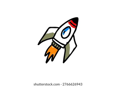 Hand drawn rocket illustration in simple doodle style representing missile or military rocket concept. 