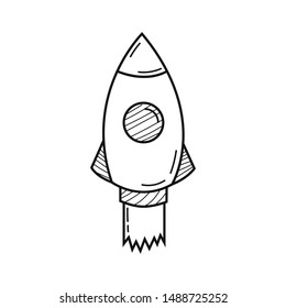 Hand drawn Rocket isolated on a white. Sketch. Vector illustration.