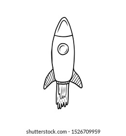 Hand drawn Rocket isolated on a white. Vector illustration.