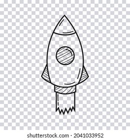 Hand drawn Rocket isolated on transparent background. Sketch. Vector illustration.