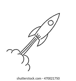 Hand drawn rocket launch isolated on a white background.