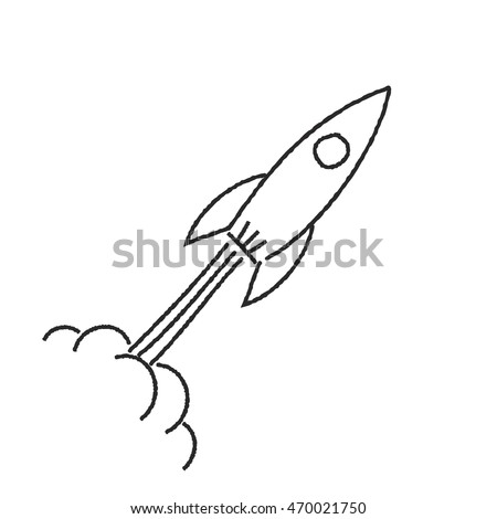 Hand drawn rocket launch isolated on a white background.