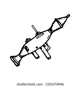 Hand Drawn rocket launcher doodle. Sketch style icon. Military decoration element. Isolated on white background. Flat design. Vector illustration.