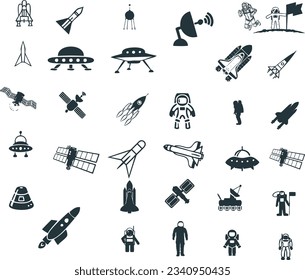 Hand drawn rocket planet astronaut and ufo vector icon editable