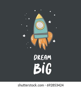 Hand drawn rocket print. 