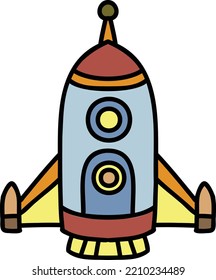 Cohetes dibujados a mano vuelan en la ilustración espacial aislados en el fondo
