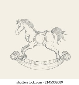 Hand drawn rocking horse, vector illustration