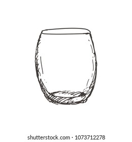 Hand Drawn Rocks Glass, Empty Whisky Glass. Sketch, Vector Illustration.