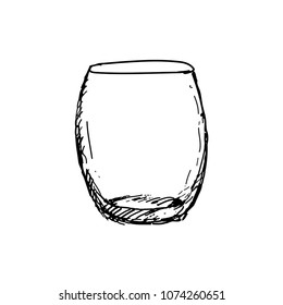 Hand Drawn Rocks Glass, Empty Whisky Glass. Sketch, Vector Illustration.