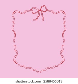 Hand drawn rococo style EPS frame. Doodle frame with bow red pink for cards and invitations
