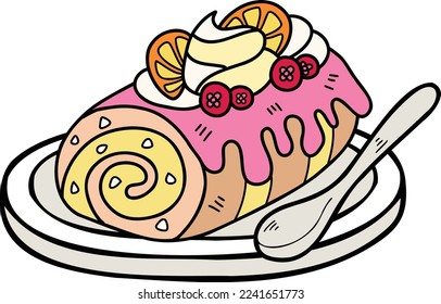 Hand Drawn Roll Cake and Lemon illustration isolated on background