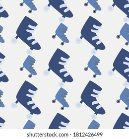 Hand drawn roller silhouettes seamless pattern. Navy blue sporty ornament on light background. Great for wallpaper, textile, wrapping paper, fabric print. Vector illustration.