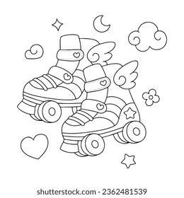 Hand drawn roller skates coloring book vector illustration