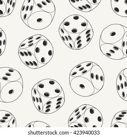 Hand drawn rolling dice seamless pattern. Modern stylish outlined decorative ornament. Repeating background for textiles, wrapping paper or wallpaper. Isolated vector illustration.