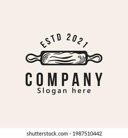 hand drawn rolling pin bakery logo vector illustration
