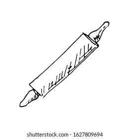 Hand Drawn rolling pin doodle. Sketch style icon. Decoration element. Isolated on white background. Flat design. Vector illustration.