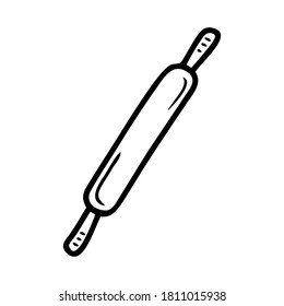 Hand drawn rolling pin on a white isolated background. Elements of kitchen utensils. Doodle, simple outline illustration. It can be used for decoration of textile, paper and other surfaces.