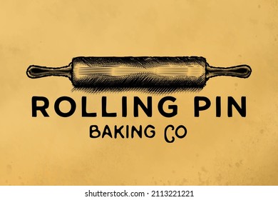hand drawn rolling pin, vintage bakery logo Designs Inspiration Isolated on White Background