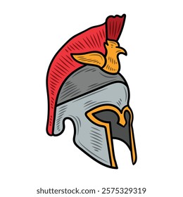 Hand Drawn Roman Empire Illustration Colored - Gladiator Helmet
