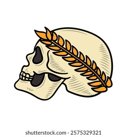 Hand Drawn Roman Empire Illustration Colored - Skull Side View