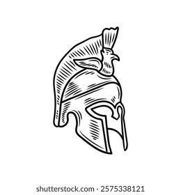 Hand Drawn Roman Empire Illustration Colorless - Gladiator Helmet