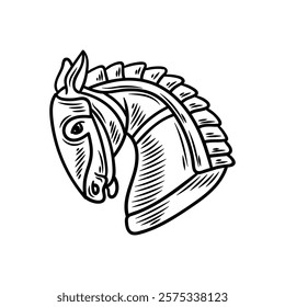 Hand Drawn Roman Empire Illustration Colorless - Horse Head