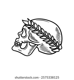 Hand Drawn Roman Empire Illustration Colorless - Skull Side View