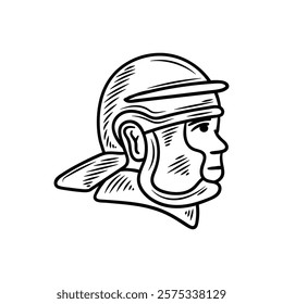 Hand Drawn Roman Empire Illustration Colorless - Soldier Helmet