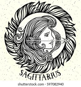 Hand drawn romantic beautiful line art of zodiac