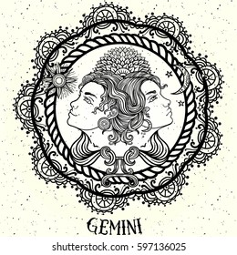 Hand drawn romantic beautiful line art of zodiac