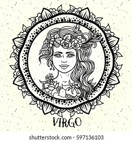 Hand drawn romantic beautiful line art of zodiac