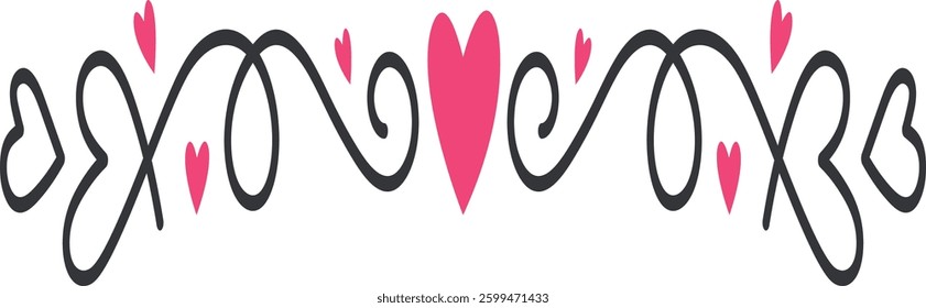 Hand Drawn Romantic Divider. Isolated Vector Illustration. 