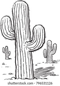 Hand drawn romantic flash tattoo style desert landscape, cactus . Spiritual cacti art
