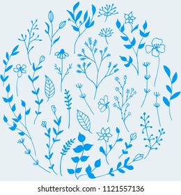 Hand drawn romantic flowers. Vector floral elements.