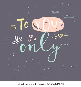 Hand drawn romantic greeting card with lettering for poster, mug, t-shirt, apparel, save the date or wedding design. Vector phrase Take my heart  isolated on white background.