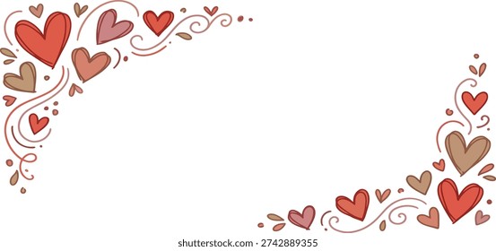Hand drawn romantic heart frame illustration with decorative swirls and copy space in the center. Perfect for Valentine’s Day cards, wedding invitations, love messages, social media posts, banners, and romantic design projects.