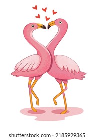 Hand drawn romantic illustration with pink flamingo birds. Love day, st. valentine's day card