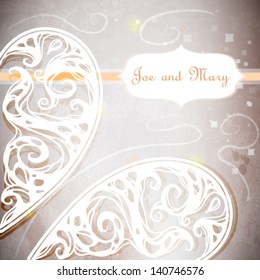 Hand Drawn Romantic Ornamental Round Lace heart with abstract colorful grunge background