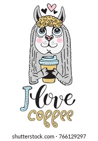 Hand drawn romantic poster. Vector calligraphy with cute animal, coffee. Handwritten phrase for posters, prints, Valentines day cards, wedding.