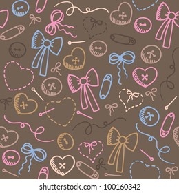 hand drawn romantic seamless pattern with sewing elements