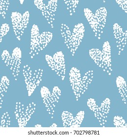 Hand drawn romantic seamless pattern. Female background. Blue abstract  doodle drawing. Vector art illustration hearts